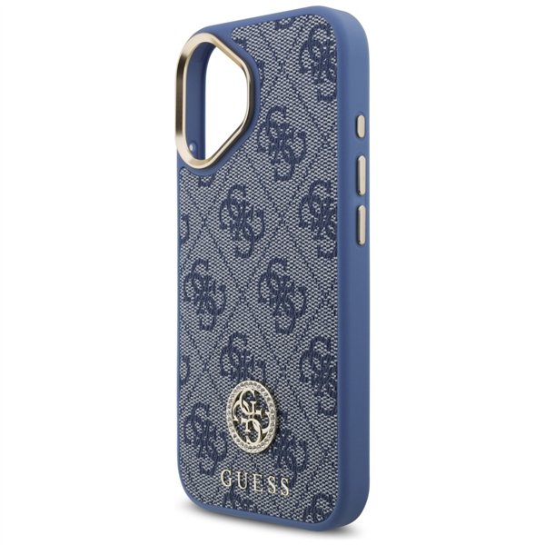 Guess 4G Strass Logo & Big Strap Metal Buttons MagSafe case for iPhone 17 blue