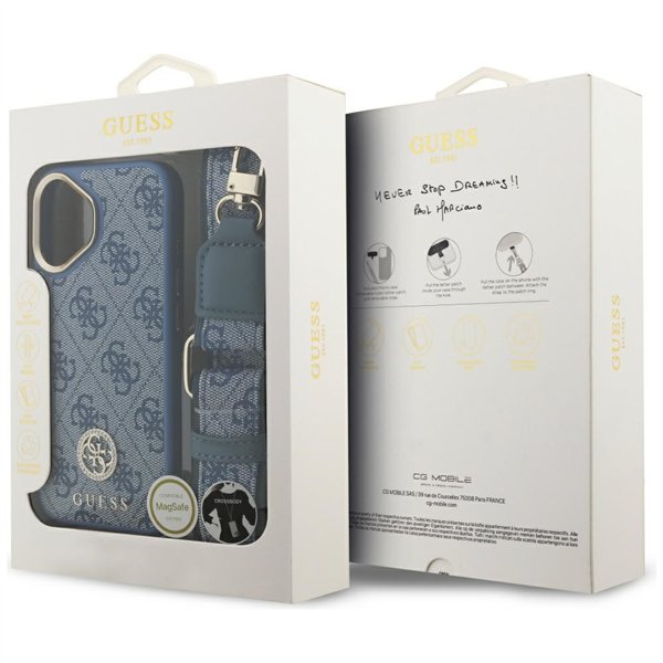 Guess 4G Strass Logo & Big Strap Metal Buttons MagSafe case for iPhone 17 blue