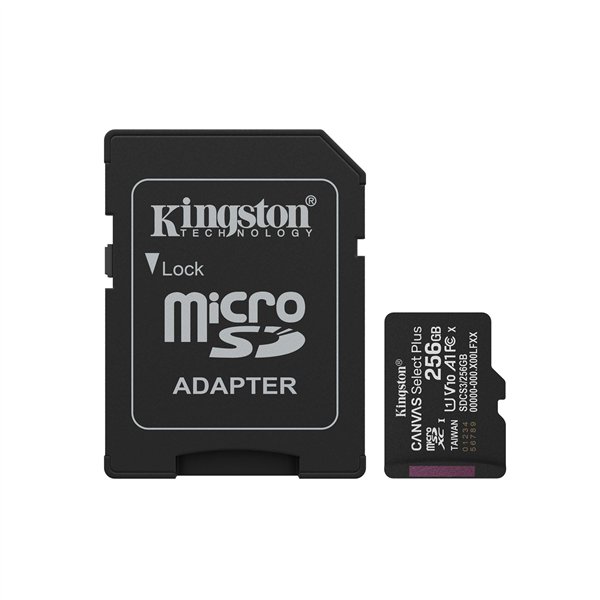 Kingston memory card 256GB microSDXC Canvas Select Plus Gen3 150MB/s A1 Card + Adapter
