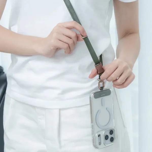 Moshi 2-in-1 Wrist & Body Strap with Adapter - Eco Leather Phone Lanyard (Moss Green)