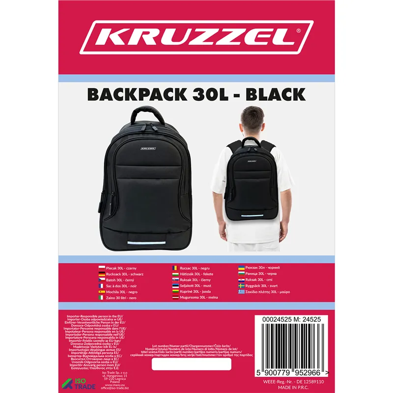Рюкзак 30л - черный Kruzzel 24525