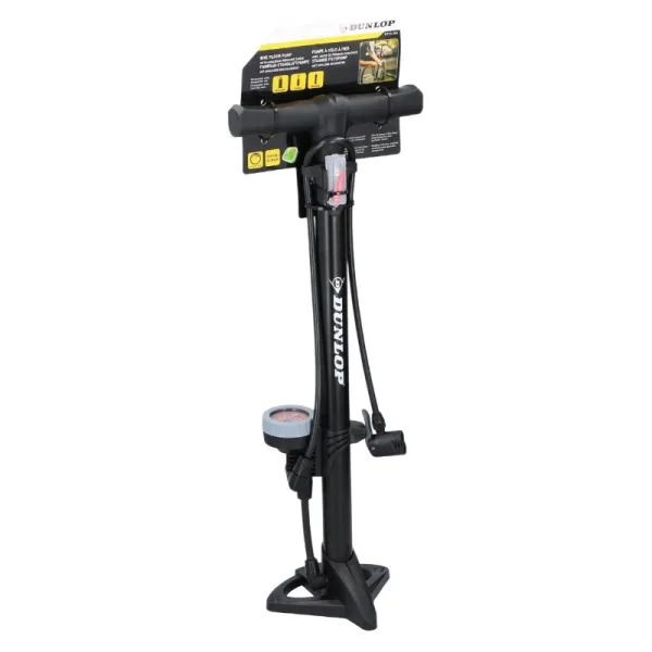 Dunlop - Floor pump for bikes, balls, mattresses with pressure gauge (Black)