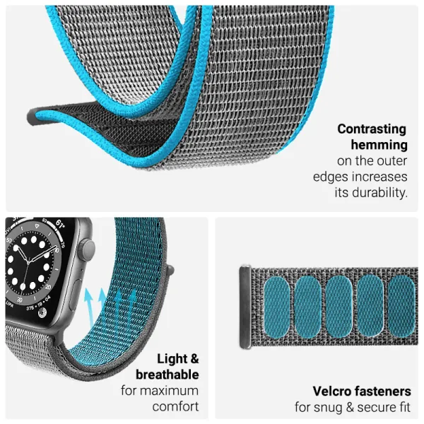 Crong Nylon Reflex - Sport Band for Apple Watch 44/45/46/49 mm (Black)