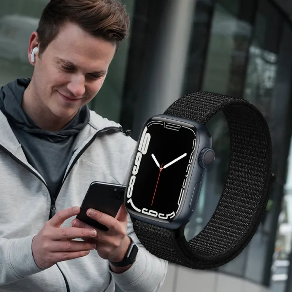 Crong Nylon Reflex - Sport Band for Apple Watch 44/45/46/49 mm (Black)