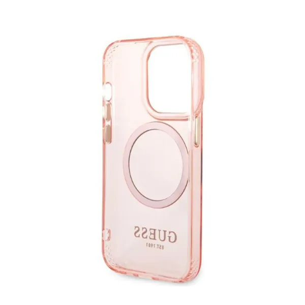 Guess Gold Outline Translucent MagSafe - Case for iPhone 14 Pro (Pink)