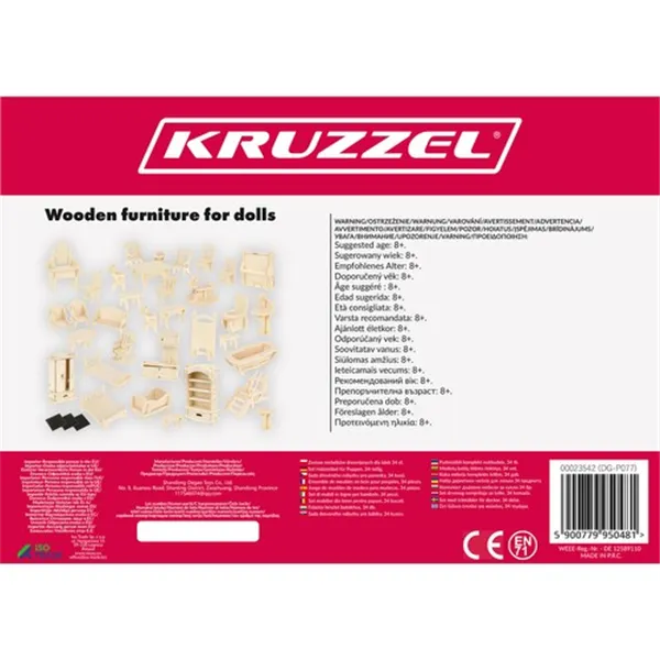 Wooden doll furniture set 34 pieces 23542