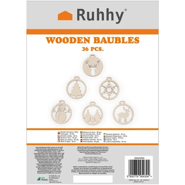 Wooden baubles - 36pcs Ruhhy 24855