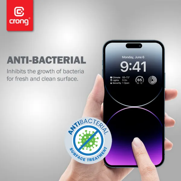 Crong Anti-Bacterial 3D Armor Glass - 9H Tempered Glass for the Full Screen iPhone 14 Pro Max + Installation Frame