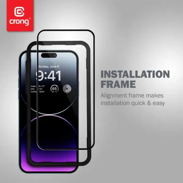Crong Anti-Bacterial 3D Armor Glass - 9H Tempered Glass for the Full Screen iPhone 14 Pro Max + Installation Frame