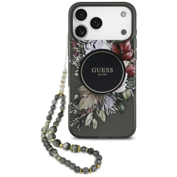 Guess IML Flowers Electro Pearl Strap MagSafe - Case iPhone 17 Pro Max (black)