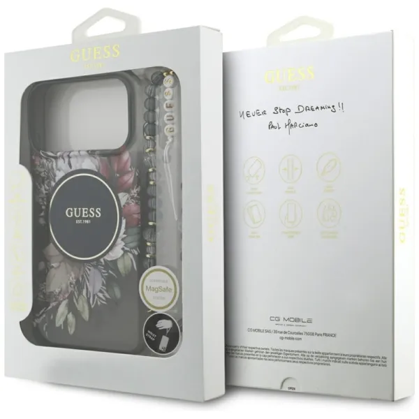 Guess IML Flowers Electro Pearl Strap MagSafe - Case iPhone 17 Pro Max (black)