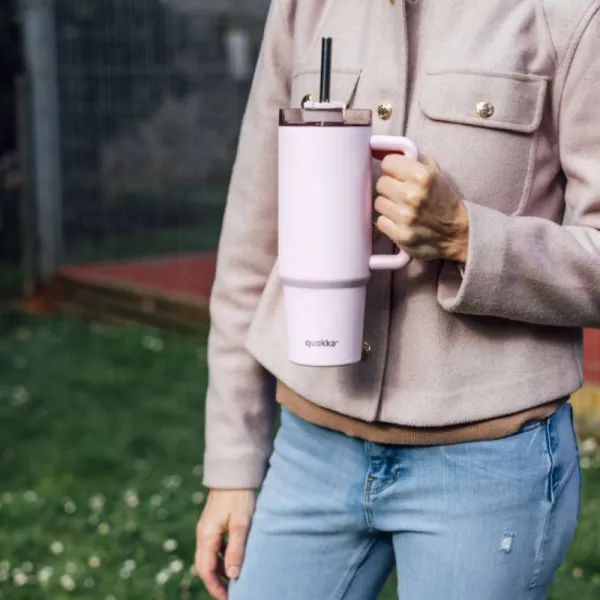Quokka Stream - Stainless Steel Thermal Mug 950ml with Straw (Light Pink)