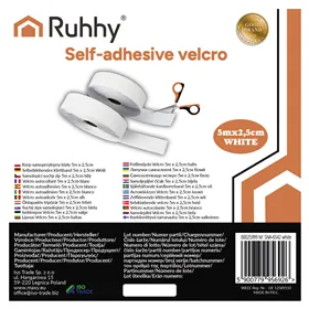 Pašlīmējošais Velcro līplente, balta, 5 m x 2,5 cm, Ruhhy 25999