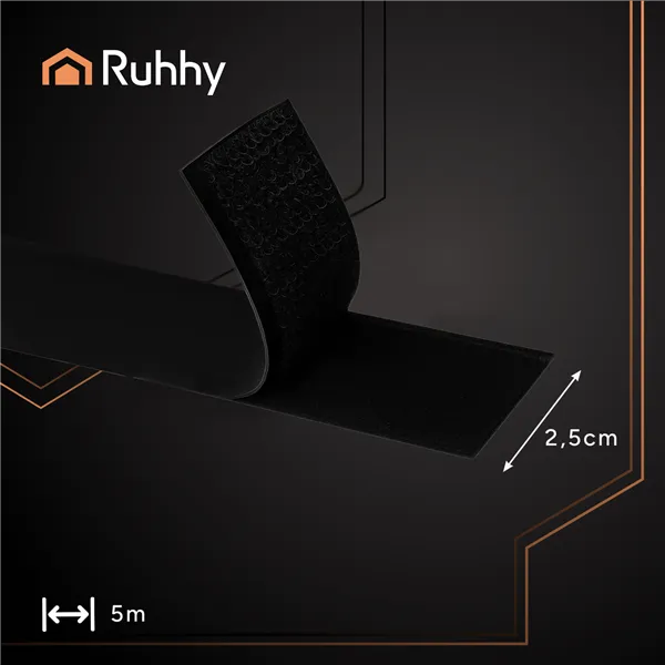 Self-adhesive Velcro black 5m x 2.5cm Ruhhy 24237