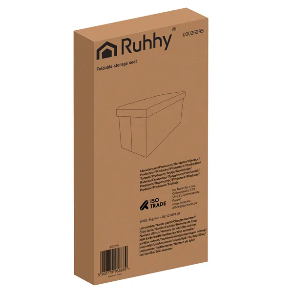 Черный бархатный пуф 60x30x30 см Ruhhy 25995