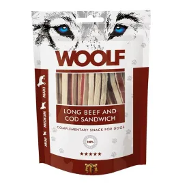 Koera suupiste Woolf Long Beef and Cod Sandwich Veiseliha 100 g