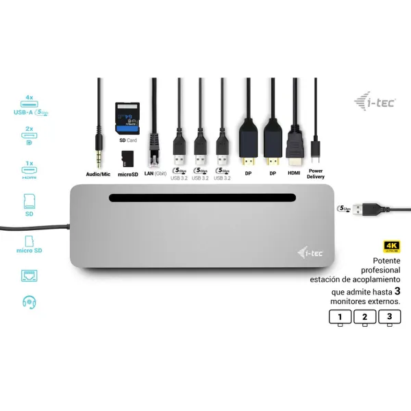 USB-C Centrmezgls i-Tec C31FLAT2PDPRO Sudrabains