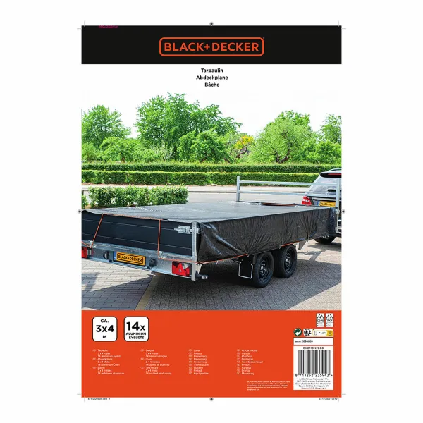 Trailer cover Black & Decker Black 3 x 4 m