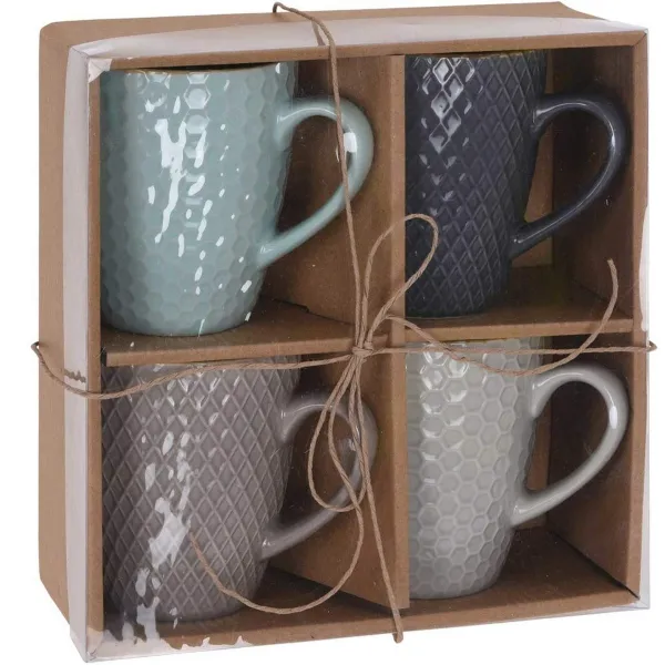 Piece Coffee Cup Set Excellent Houseware Stoneware 300 ml Geometric