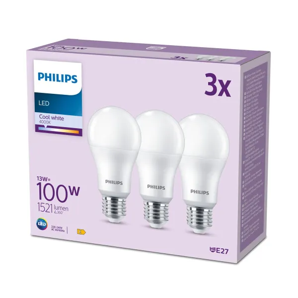 LED lemputė Philips A67 Balta E 100 W E27 3 vnt. (4000 K)