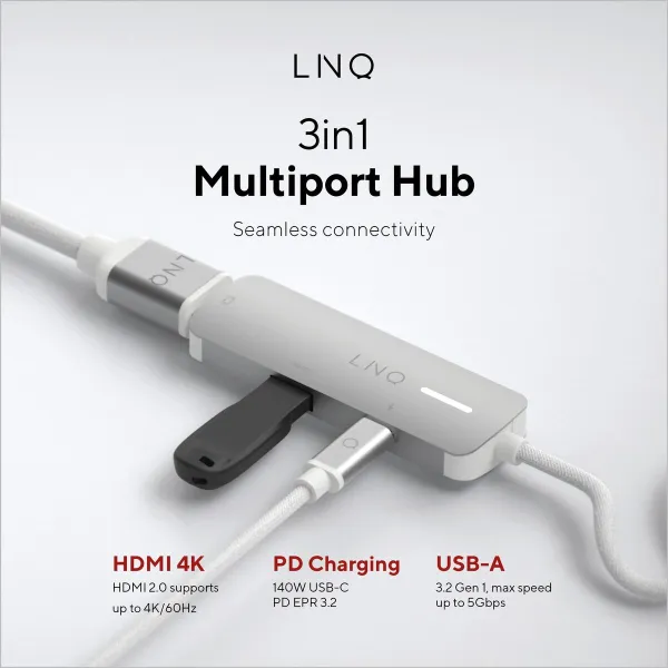 USB Centrmezgls Linq Byelements LQ49031 Balts Pelēks
