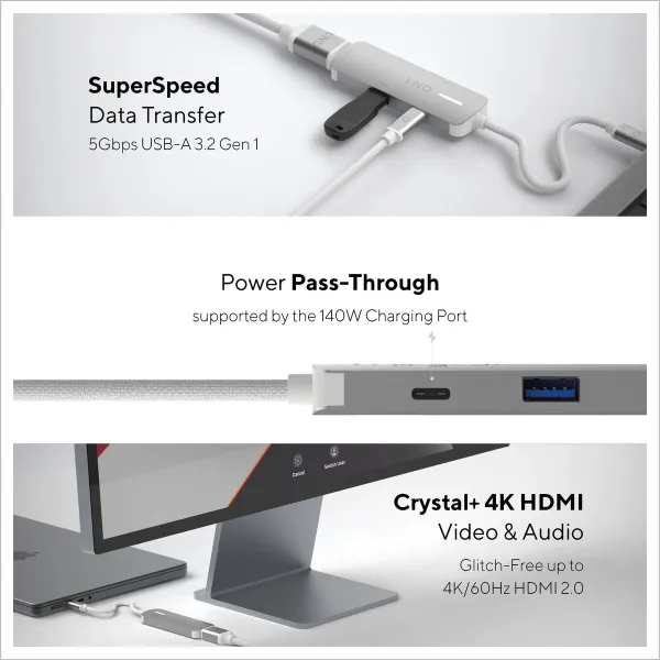 USB Hub Linq Byelements LQ49031 White Grey