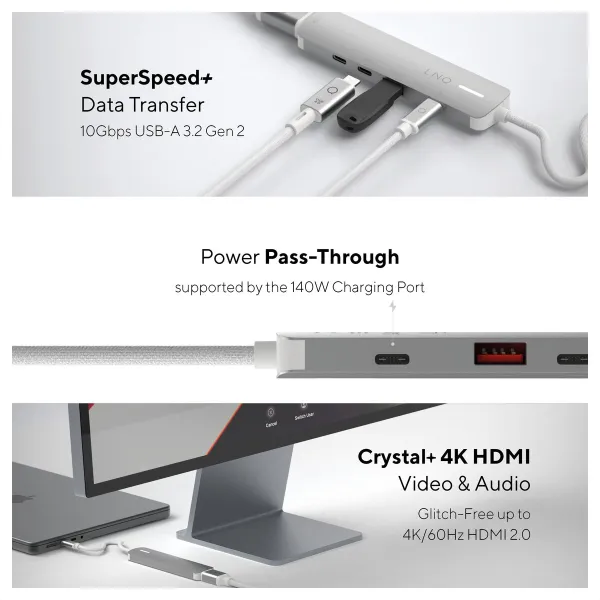 USB Hub Linq Byelements LQ49051 White Grey