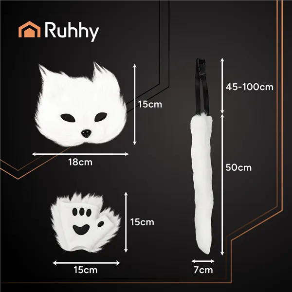 4-piece cat/fox costume, white, Ruhhy 26249