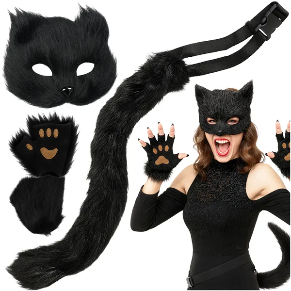 4-piece cat/fox costume, black, Ruhhy 26248