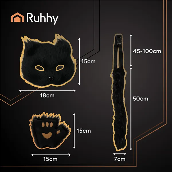 4-piece cat/fox costume, black, Ruhhy 26248