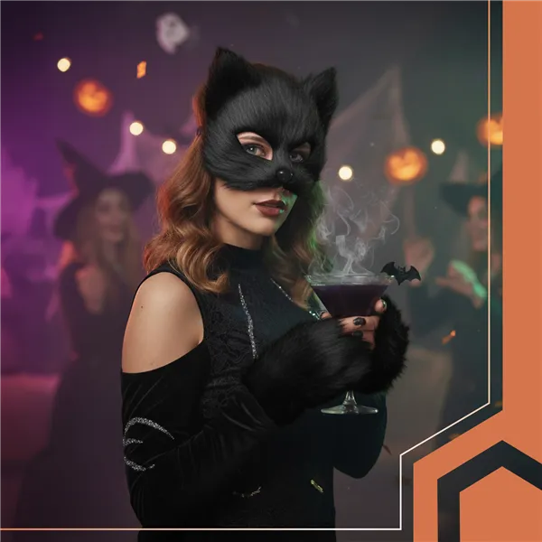 4-piece cat/fox costume, black, Ruhhy 26248