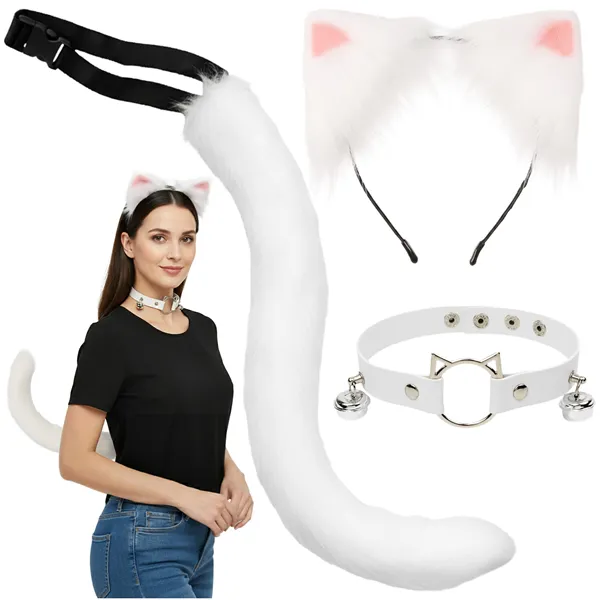 3-piece cat/fox costume, white, Ruhhy 26584
