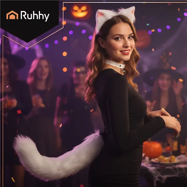 3-piece cat/fox costume, white, Ruhhy 26584