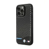 BMW Leather Carbon Blue Line - Case for iPhone 14 Pro (Black)