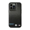 BMW Leather Carbon Blue Line - Case for iPhone 14 Pro (Black)
