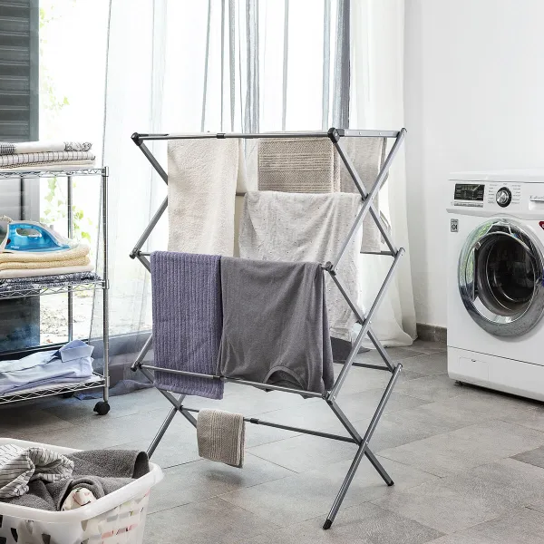 Taitettava ja jatkettava metallinen vaatekuivain 3 tasolla Cloxy InnovaGoods .. Rauta (Kunnostetut Tuotteet A)
