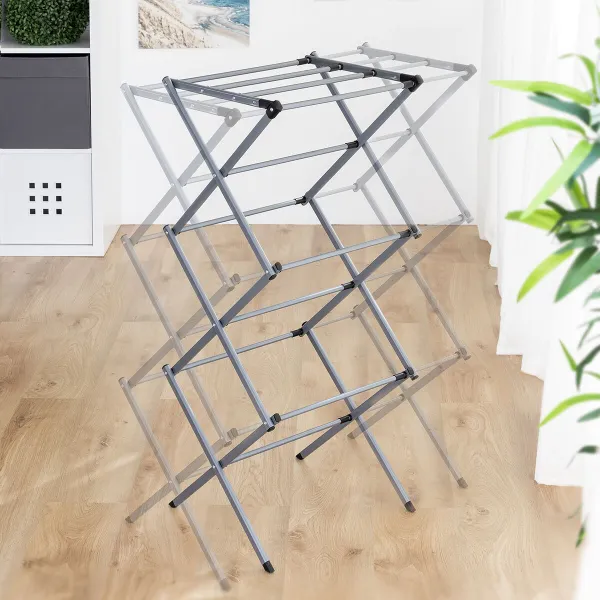 Sulankstoma ir ištraukiama metalinė drabužių džiovyklė su 3 lygiais Cloxy InnovaGoods .. Geležis (Naudoti A)