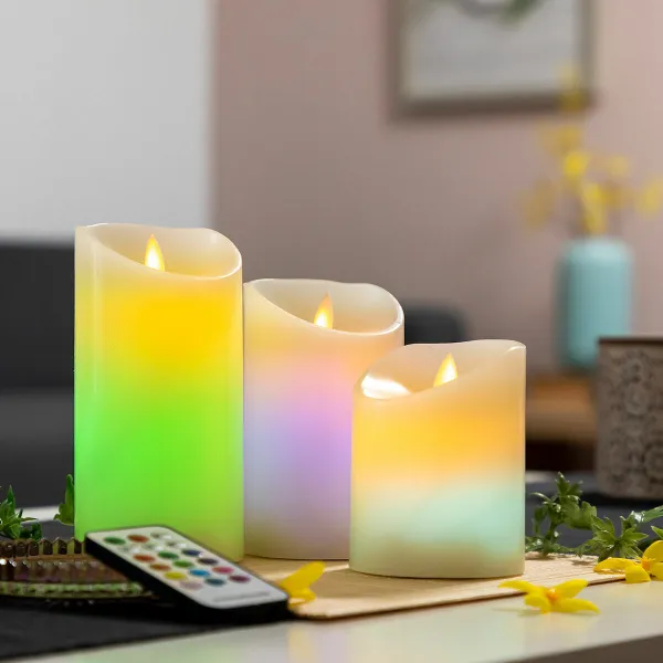 Daudzkrāsu LED sveces ar liesmas efektu un tālvadības pulti Lendles InnovaGoods 3 gb.