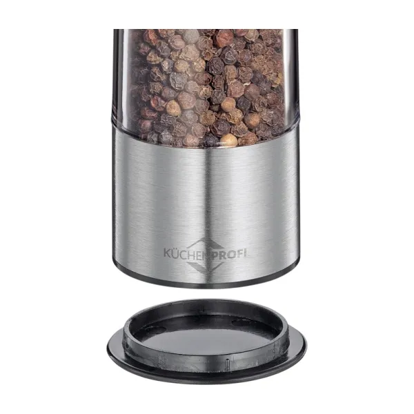 Küchenprofi Boston - Electric Salt and Pepper Mills with Ceramic Grinding Mechanism 23x5 cm Set of 2 (Silver)