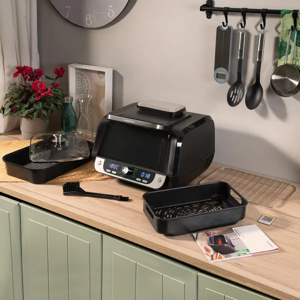 Karstā gaisa fritieris ar grilu, piederumiem un pavārgrāmatu InnovaGoods Fryinn 12-in-1 6000 Melns Tērauds 3400 W 6 L