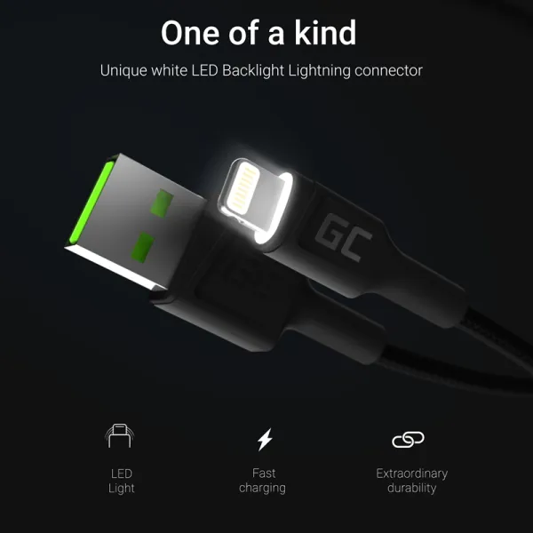 Lightning Cable Green Cell KABGC12 Black 2 m