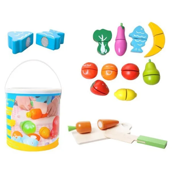 Wooden chopping vegetables in a bucket