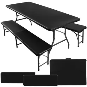 Folding garden table 180cm + 2 benches - black | Buy online — Megaluks