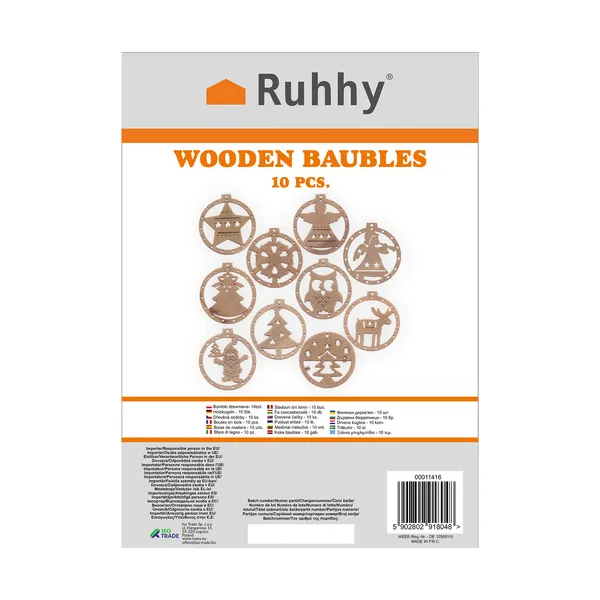 Wooden baubles - 10 pcs