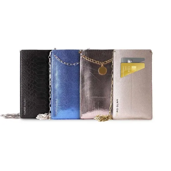 PURO GLAM Chain - Universal case for smartphones with 2 card slots w / gold chain XL (blue)