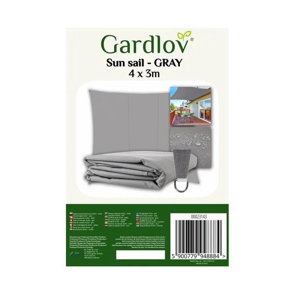 Sunshade sail 4x3m - gray Gardlov 23143