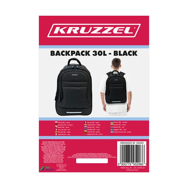 Seljakott 30L - must Kruzzel 24525 | Osta veebist — Megaluks