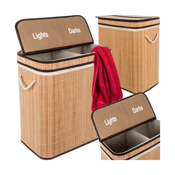 Bamboo laundry basket - two-chamber Ruhhy 24269 | Buy online — Megaluks