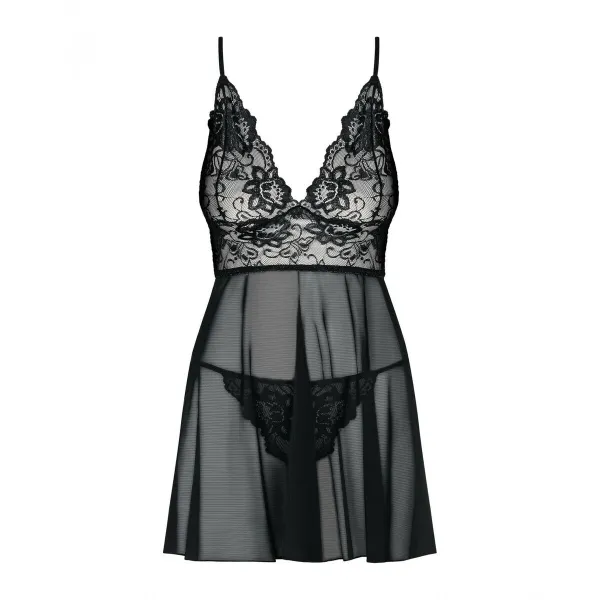 Пеньюар и стринги Imperia, размер L/XL Obsessive Idillia babydoll Чёрный