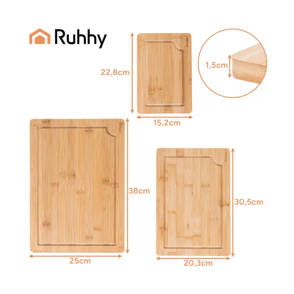 Bamboo cutting board - 3 pcs + Ruhhy stand | Pirkt tiešsaistē — Megaluks